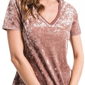 Z Supply Crushed Velour Velvet T Rose Gold Med